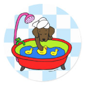 Chocolate Labrador & Rubber Ducks Cartoon