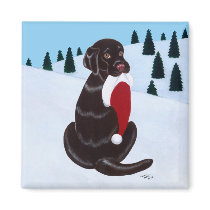 Chocolate Labrador & Santa Hat Snow magnets