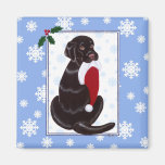 Chocolate Labrador & Santa Hat Snowflake Magnets