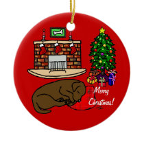 Chocolate Labrador Sleeping Christmas Cartoon Ornaments