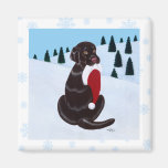 Chocolate Labrador  with Santa Hat Snowflake Refrigerator Magnets