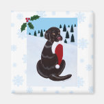 Chocolate Labrador  with Santa Hat Snowflake Refrigerator Magnets