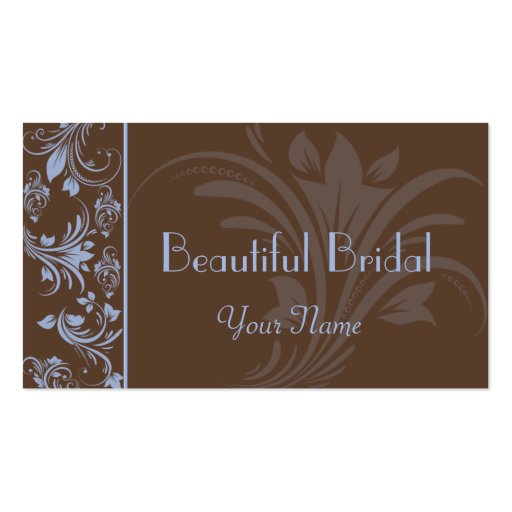 Chocolate Periwinkle Floral Scroll Business Card (front side)