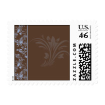 Chocolate Periwinkle Floral Scroll Postage