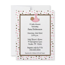 Chocolate & Pink Dot Baby Girl Shower Invitation