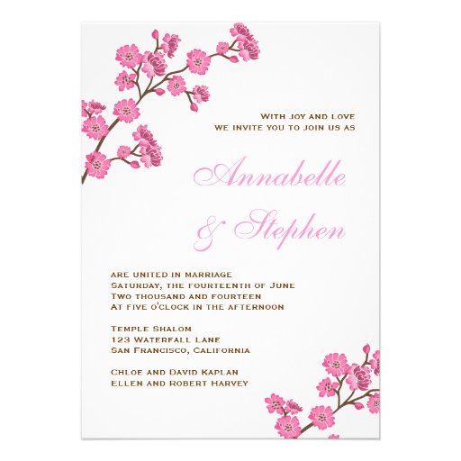 Chocolate Pink Flowers Wedding Invitation