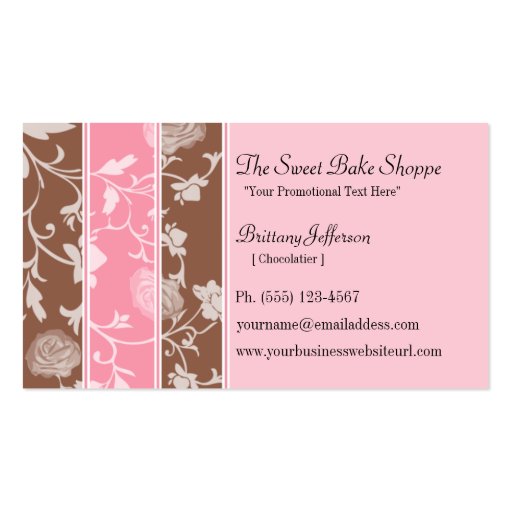 Chocolate Pink Roses Sweet Bakery Business Card (front side)
