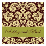 Chocolate Pistachio Damask Wedding Invitation