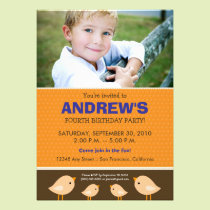 Chocolate Polkadots Boy's Orange Birthday Party invitations