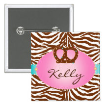 Chocolate Pretzel Bakery Zebra Name Tag Button