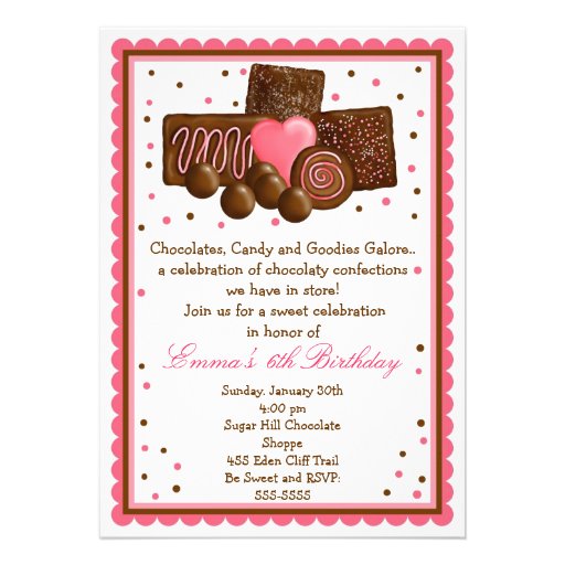 Chocolate Sweet Shop Inivtations Personalized Invite