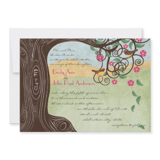 Chocolate Tree Cabaret Cherry Blossom Cute Birds invitation