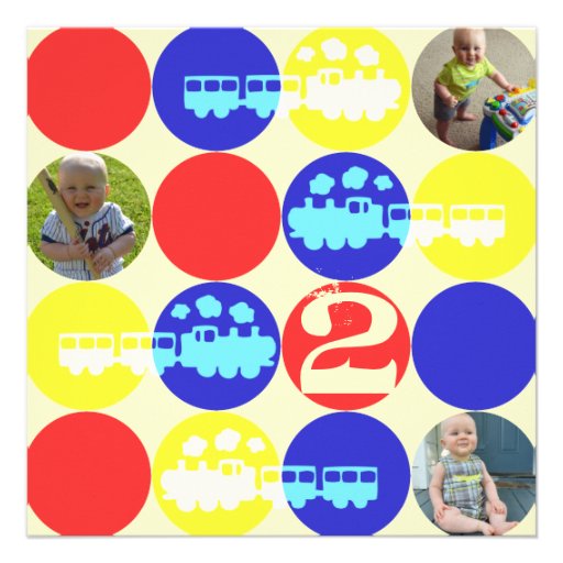 Choo Choo Dots Birthday Party Photo Invitation