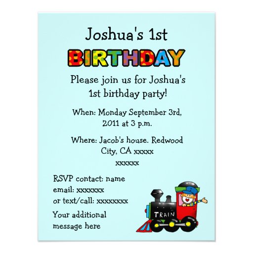 choo choo train 1st birthday party custom invitation