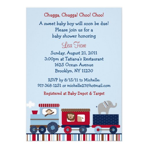 Choo Choo Train Animal Baby Shower Invitations