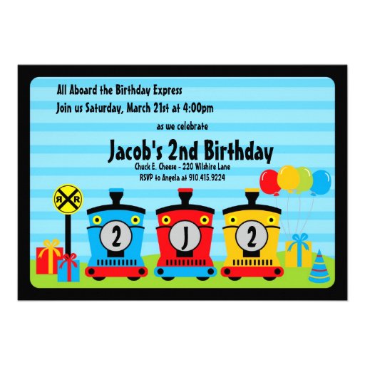 choo choo train birthday boy invitations blue red