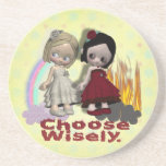 Choose Wisely Angel Devil Girls Drink Coaster