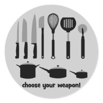 choose your weapon round sticker