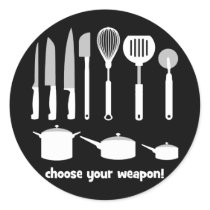choose your weapon round stickers