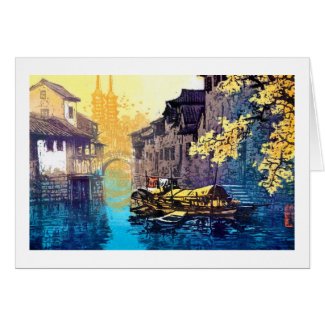 Chou Xing Hua Suzhou Scenery river sunset painting Card