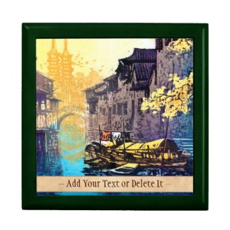 Chou Xing Hua Suzhou Scenery river sunset painting Trinket Boxes