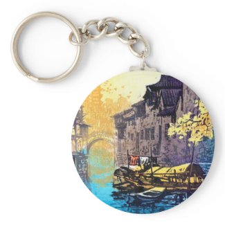 Chou Xing Hua Suzhou Scenery river sunset painting Keychains