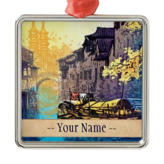 Chou Xing Hua Suzhou Scenery river sunset painting Ornament