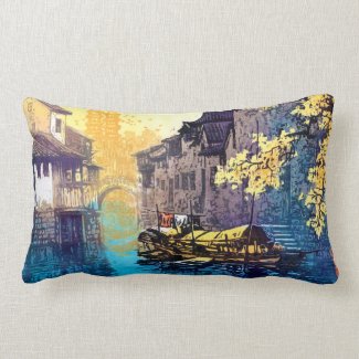 Chou Xing Hua Suzhou Scenery river sunset painting Throw Pillow