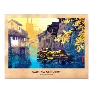 Chou Xing Hua Suzhou Scenery river sunset painting Print