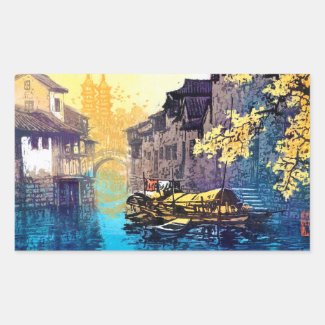 Chou Xing Hua Suzhou Scenery river sunset painting Stickers