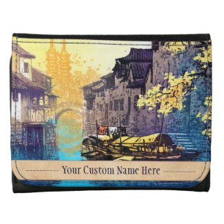 Chou Xing Hua Suzhou Scenery river sunset painting Trifold Wallet