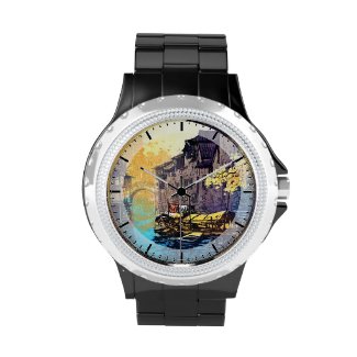 Chou Xing Hua Suzhou Scenery river sunset painting Watches