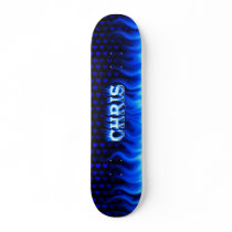Chris skateboard blue fire and flames design