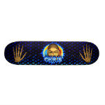 Chris skull blue fire and flames skateboard design