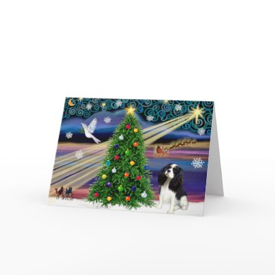 Chrisstmas Magic Cavalier King Charles (Tri) Greeting Cards by dogartchristmasgifts