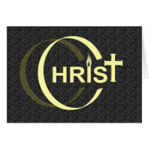 Christ Croix Flamme Jaune pale fond motif noir Greeting Card