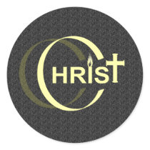 Christ Croix Flamme Jaune pale fond motif noir Round Stickers
