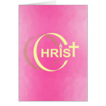 Christ Croix Flamme Jaune pale fond motif rose Greeting Cards