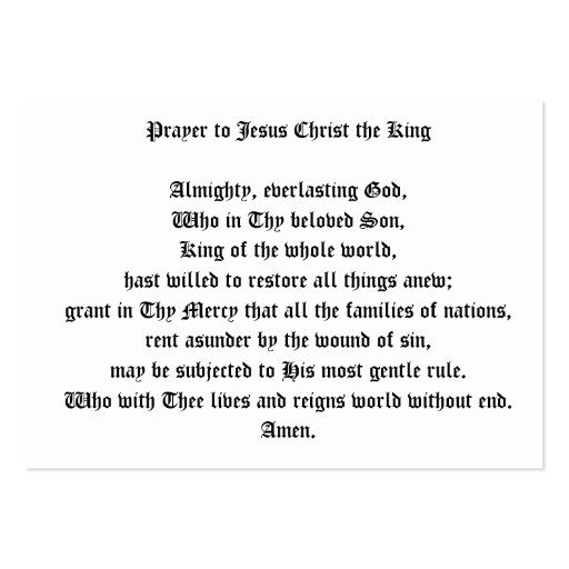 Christ the King Prayer Card Business Card (back side)