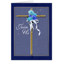 Christening blue gold invitation PERSONALIZE Card