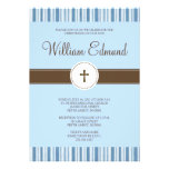 Christening Blue Stripe Invitation - Boy