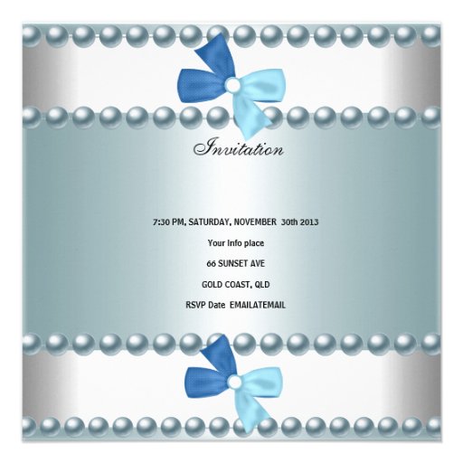 Christening Boy White Blue Pearl Bow Photo Custom Invite