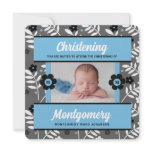Christening Photo Invitation for Baby Boy Monogram