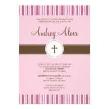 Christening Pink Stripe Invitation - Girl