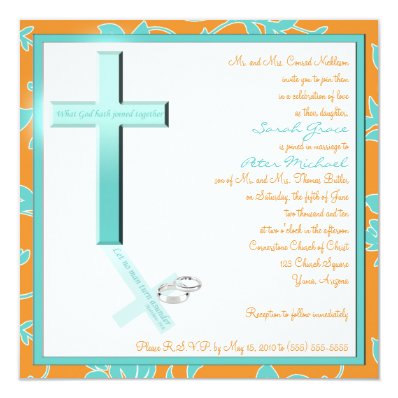 Christian Aqua Tangerine Square Wedding Invitation