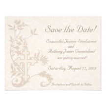 Christian Cross Flourish Save the Date Cards Custom Invitation