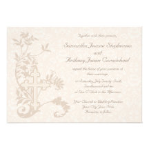 Christian Cross Flourish White Wedding Invitations