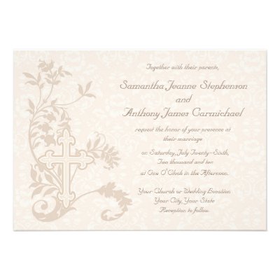 Christian Cross Flourish White Wedding Invitations
