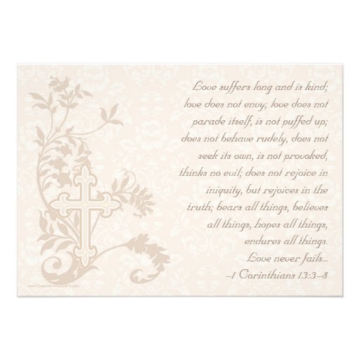 Christian Cross Flourish White Wedding Invitations