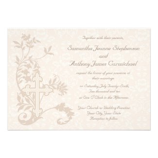 Christian Cross Flourish White Wedding Invitations